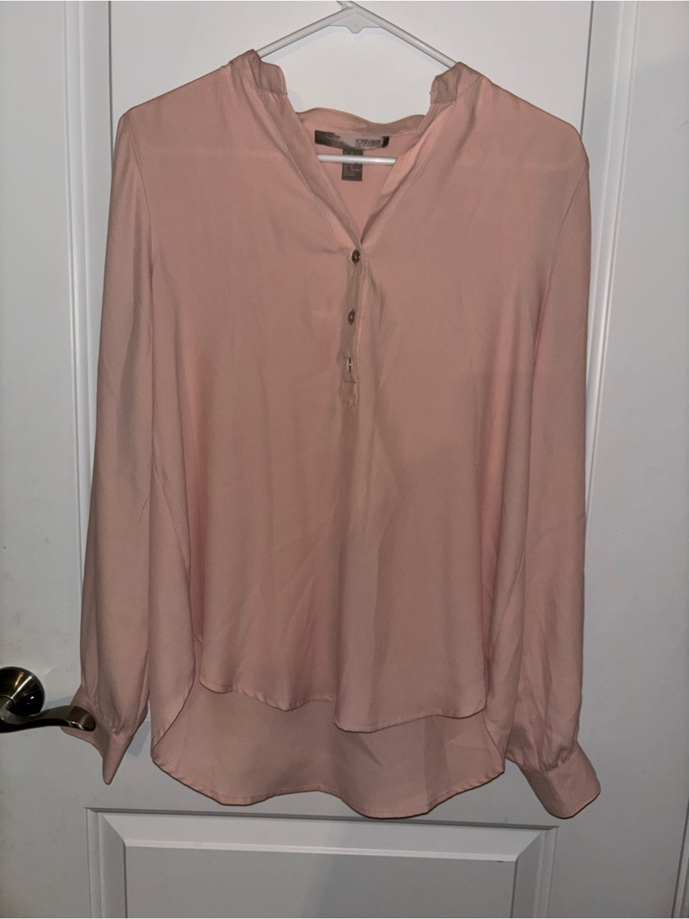Forever 21 Light Oversized Pink Henley Blouse - Long Sleeve